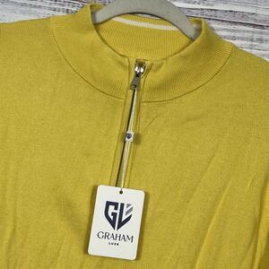Graham Luxe Fade 1/4 Zip Sweater Mens L Butter Yellow Silk Blend Long Sleeve NWT